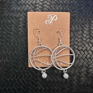 Plunder Silver Hoop Basketball Earrings with Pearl Drops